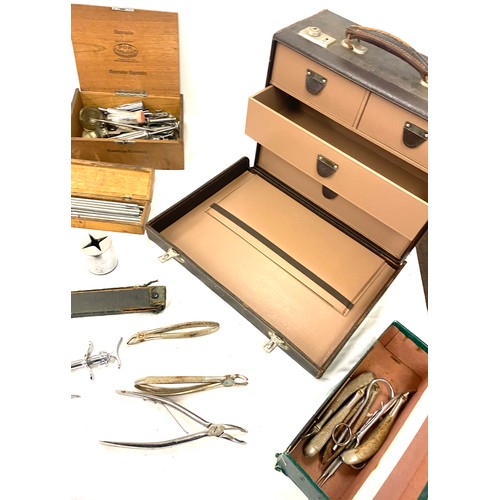 132 - Selection of Vintage dentist equipment includes traveling dentist case, tools etc