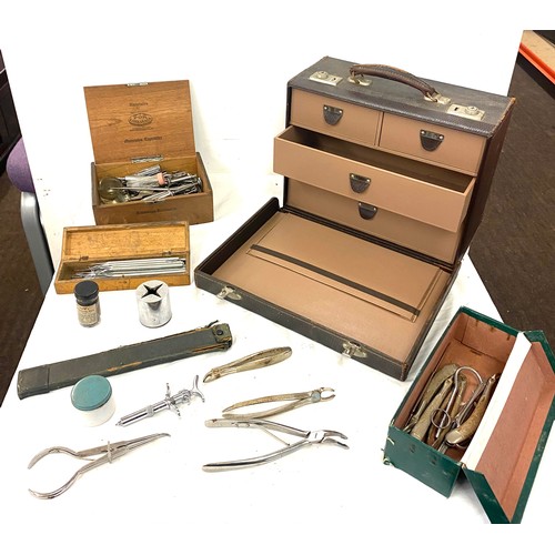 132 - Selection of Vintage dentist equipment includes traveling dentist case, tools etc