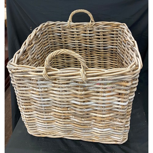 192 - Large wicker log basket, measures approx 18 inches tall 23 inches square