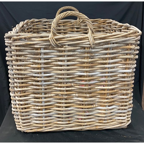 192 - Large wicker log basket, measures approx 18 inches tall 23 inches square