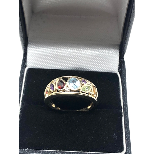 84 - 9ct gold multi gemstone ring peridot garnet citrine diamond eytc weight 3.5g