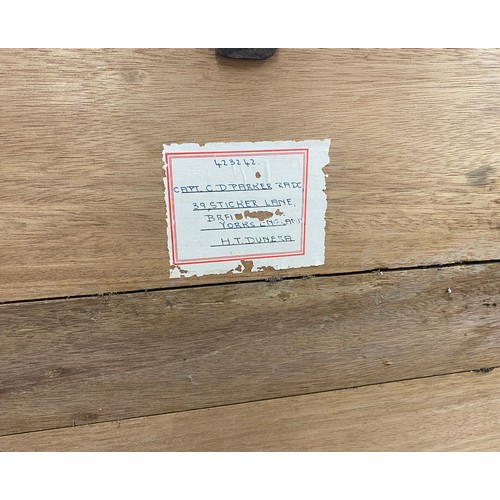 392 - Vintage wooden trunk measures approx 17 inches tall 38 inches wide 20 inches depth