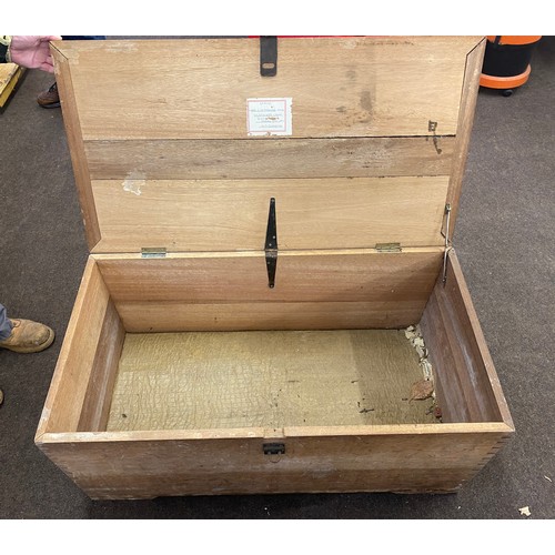 392 - Vintage wooden trunk measures approx 17 inches tall 38 inches wide 20 inches depth