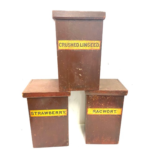 1 - Set of 3 Lidded wooden storage boxes measures approx 16 inches tall includes Strawberry, Racwort, Cr... 