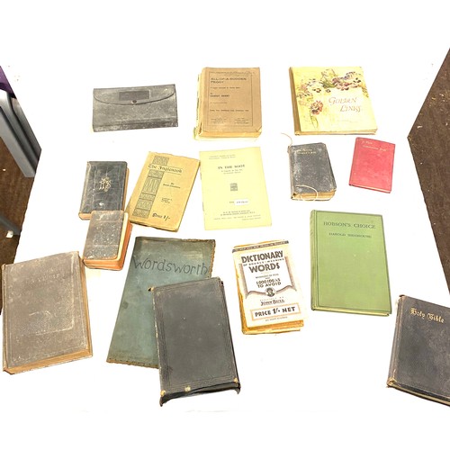 252 - Selection of antique and later prayer books, dictionarys, bibles, comedy books etc