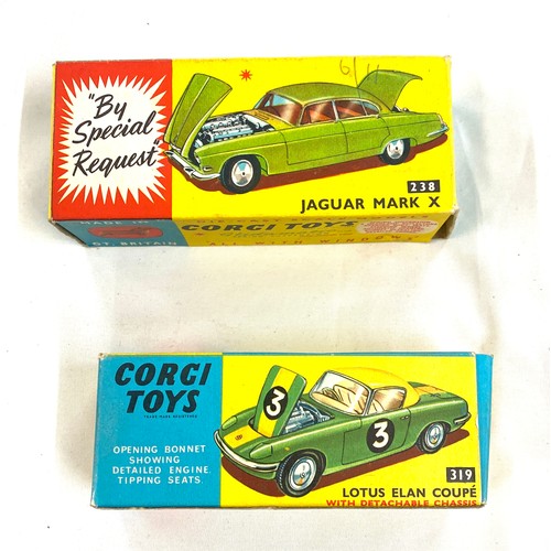 513 - 2 Boxed Corgi Toys includes  Jaguar Mark 238 and 319 Lotus Elan Coupe, both in original boxes