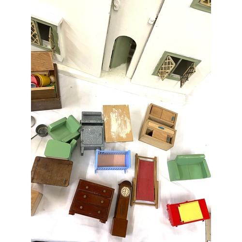 238 - Vintage wooden dolls house and accessories 24 inches tall 27 inches wide 11.5 inches depth