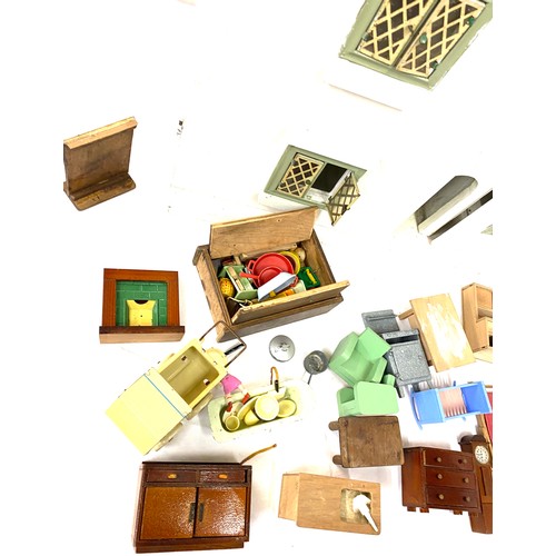 238 - Vintage wooden dolls house and accessories 24 inches tall 27 inches wide 11.5 inches depth