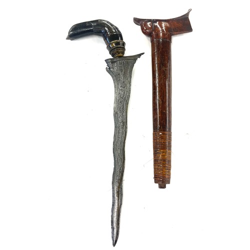 538 - Malayan Kris with horn handle engraved with initials, watered blade