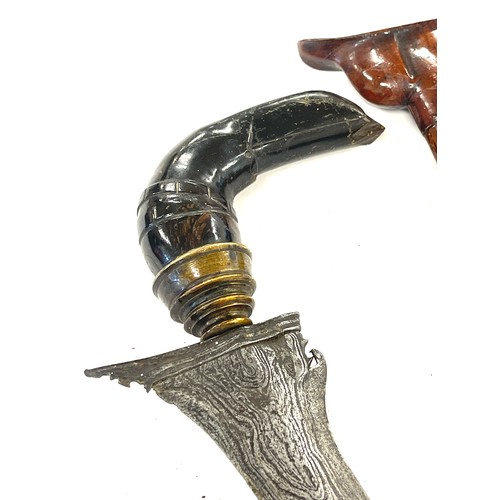 538 - Malayan Kris with horn handle engraved with initials, watered blade