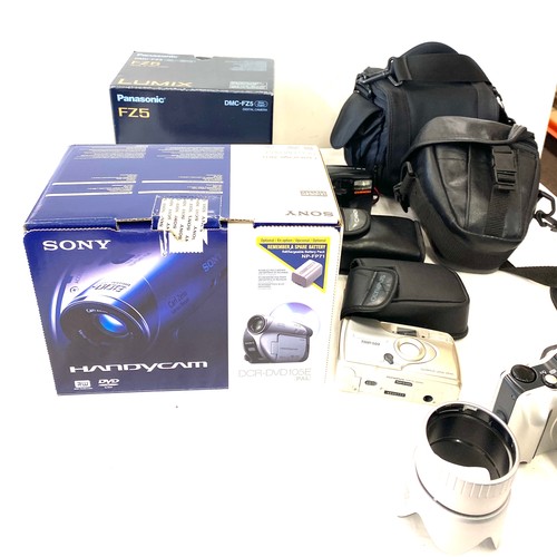 208 - Panasonic Lumix dmc-fz5, Chinon zoom auto focus, Olympus 500 camera, Sony DCR DVD 105E camcorder, Ni... 