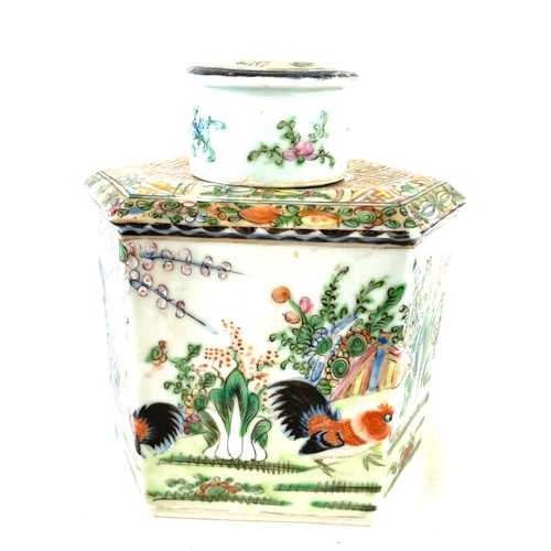 724 - Antique Chinese famille Verte tea caddy, hand painted, approximate height 6 inches