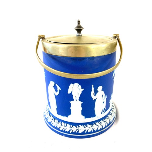 730 - Antique Wedgwood Jasperware biscuit barrel, overall good condition, approximate measurements exc han... 