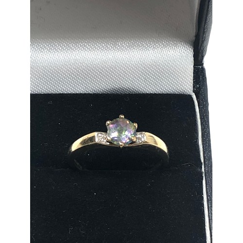 277 - 9ct gold vintage mystic topaz & diamond ring (2.5g)