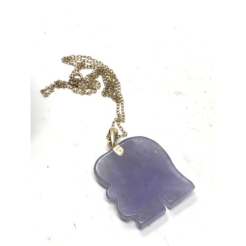 232 - 14ct gold purple jade elephant pendant with chain (7.1g)