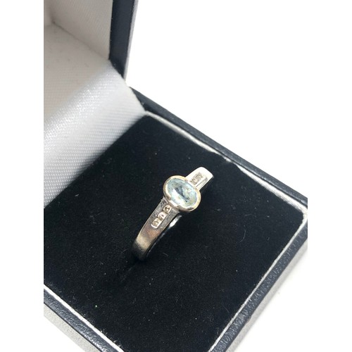 159 - 9ct white gold aquamarine & diamond dress ring (2.4g)