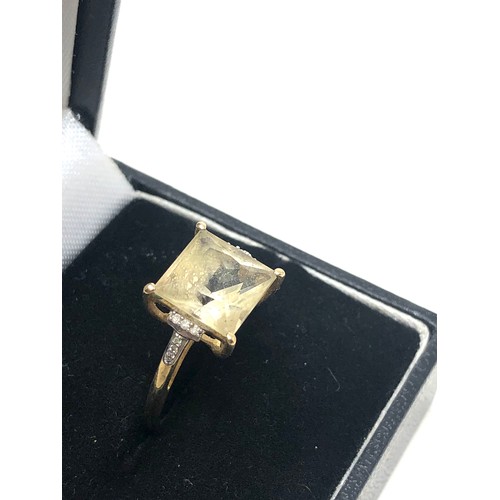 163 - 9ct gold heliodor & diamond statement ring (2.3g)