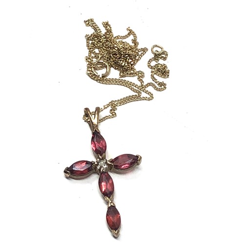 177 - 9ct gold diamond & garnet cross pendant necklace (2.1g)