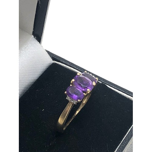 154 - 9ct gold amethyst & diamond cluster dress ring (2.6g)