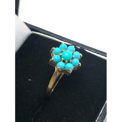 155 - 9ct gold vintage turquoise cluster dress ring (2g)