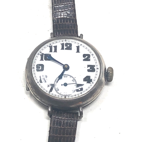 442 - Gents silver trench style wristwatch the watch is ticking