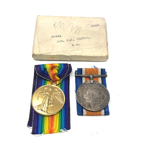 453 - Boxed ww1 medal pair to dvr c.o.catton r.e