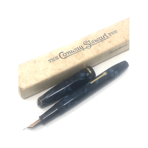 473 - Boxed Vintage Conway Stewart 15 Fountain Pen -blue marbled  14ct Gold nib