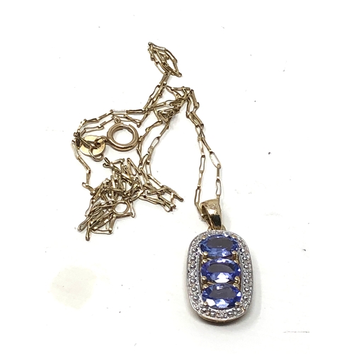 107 - 9ct gold tanzanite & diamond pendant necklace weight 3g pendant measures approx 2.3cm drop