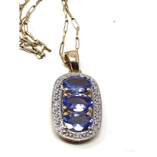 107 - 9ct gold tanzanite & diamond pendant necklace weight 3g pendant measures approx 2.3cm drop