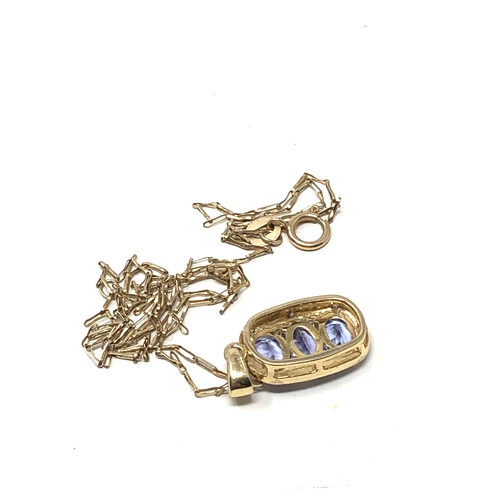 107 - 9ct gold tanzanite & diamond pendant necklace weight 3g pendant measures approx 2.3cm drop