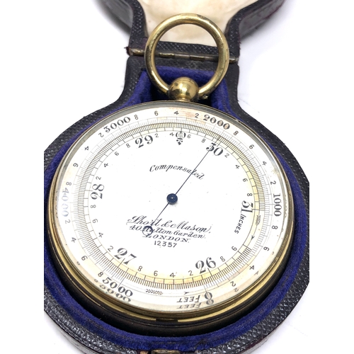 474 - Antique Large Bright Plated Pocket Barometer by Short & Mason London c1900 original case