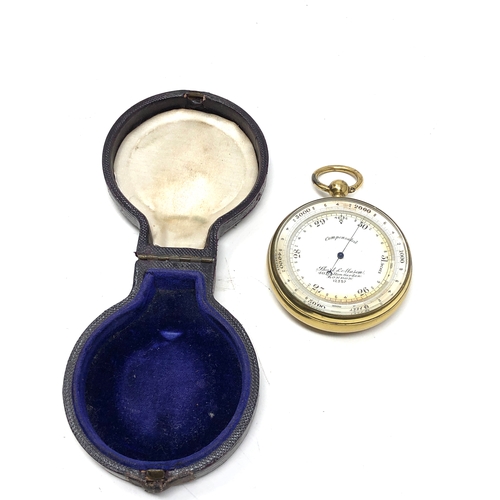 474 - Antique Large Bright Plated Pocket Barometer by Short & Mason London c1900 original case