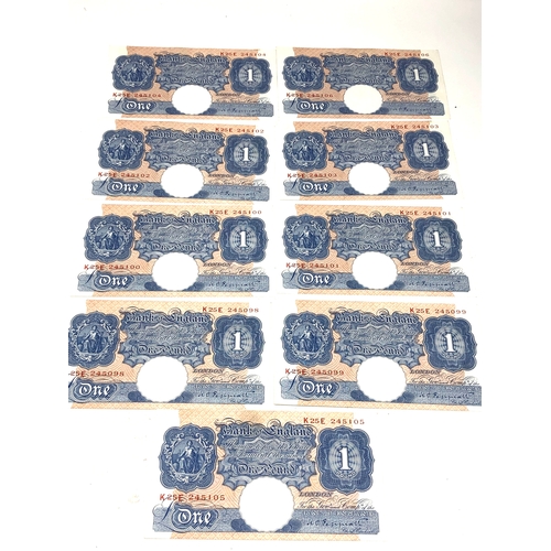 499 - 9 x £1 blue peppiatt 1940s bank notes consecutive numbers look uncirculated