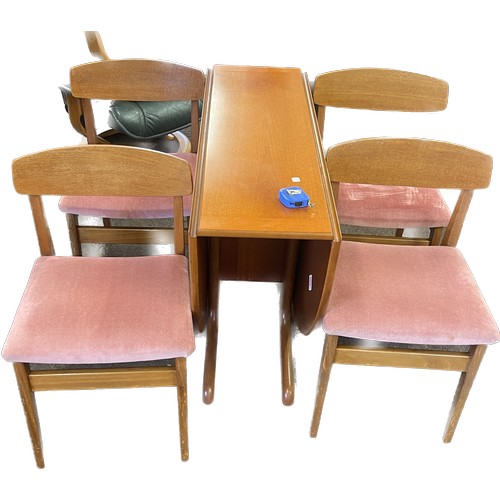 394 - Drop leaf G Plan teak table and four chairs measures approx height 29 inches by 40 inches depth