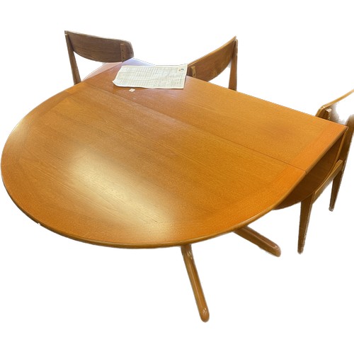 394 - Drop leaf G Plan teak table and four chairs measures approx height 29 inches by 40 inches depth