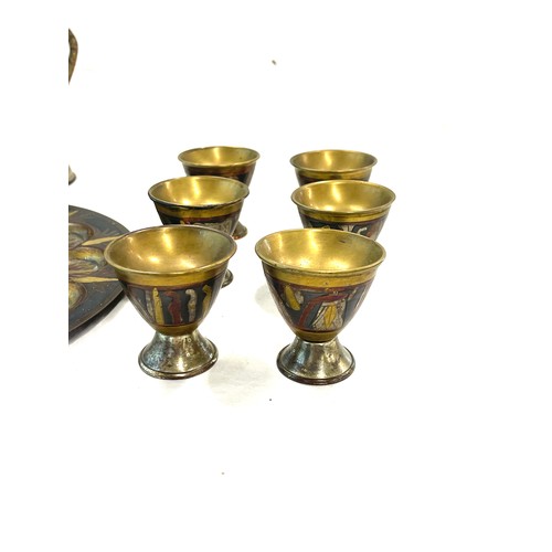 669 - Egyptian brass set includes Dallah, tray and 6 cups