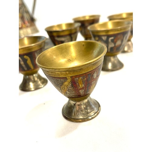 669 - Egyptian brass set includes Dallah, tray and 6 cups