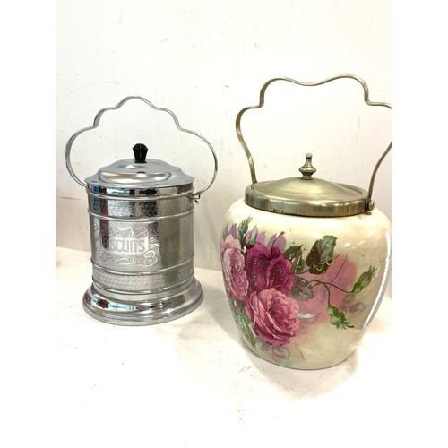 601 - Selection of 4 vintage biscuit barrels includes 2 oriental, 1 metal and 1 other