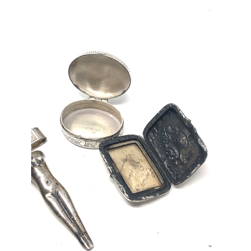 30 - Selection of silver items inc 2 pill boxes , tie clip  st christopher pendants etc