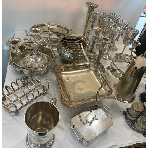 780 - Large selection of silver plated items to include goblets, trays etc