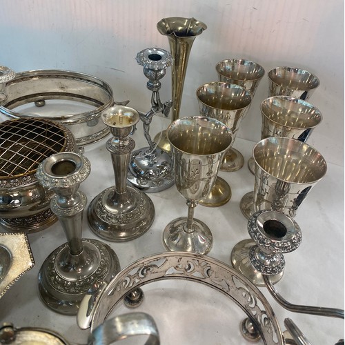 780 - Large selection of silver plated items to include goblets, trays etc