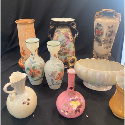 892 - Selection of assorted Vases includes burslem vase, pair of vases etc, tallest vase measures 14 inche... 