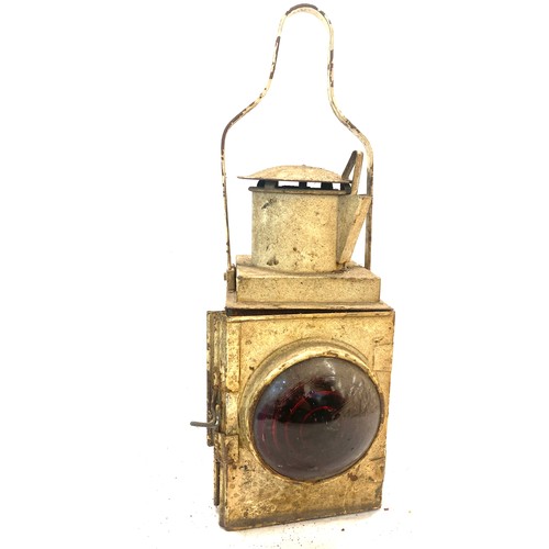 706 - Vintage British rail railway trail tail lantern with burner, in need of restoration, red lens