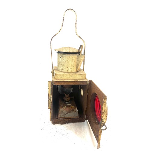 706 - Vintage British rail railway trail tail lantern with burner, in need of restoration, red lens