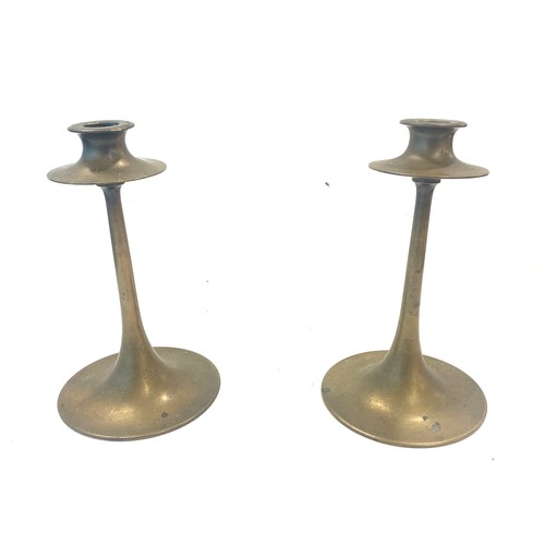 693 - Dryad Lester brass art nouveau candlesticks, approximate height 8 inches