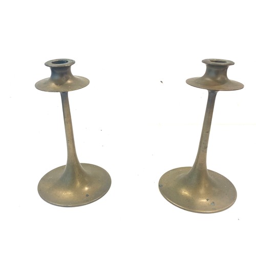 693 - Dryad Lester brass art nouveau candlesticks, approximate height 8 inches