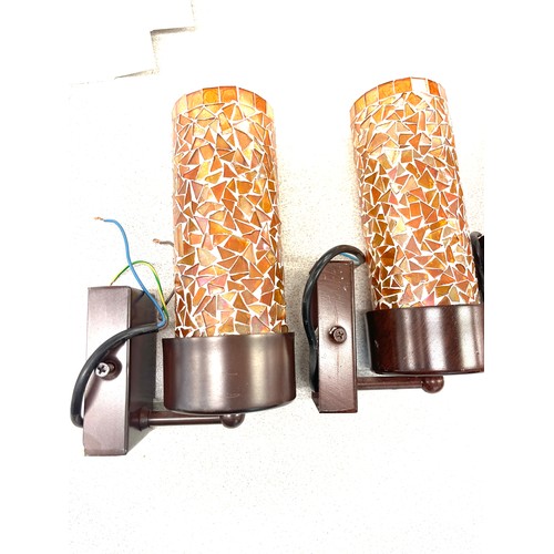 869 - 4 Wood wall lights with mosaic glass shades