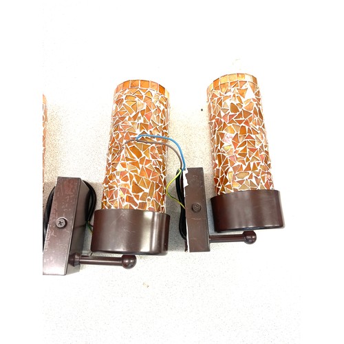 869 - 4 Wood wall lights with mosaic glass shades