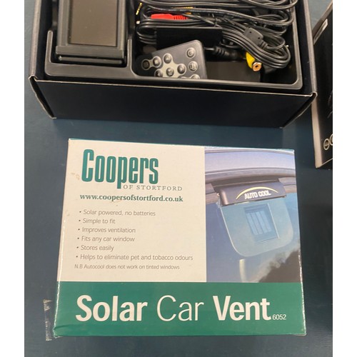 839 - Solar car vent, AC/DC air pump, Mini navagation PV500 / PV600 motion detection recording device, all... 