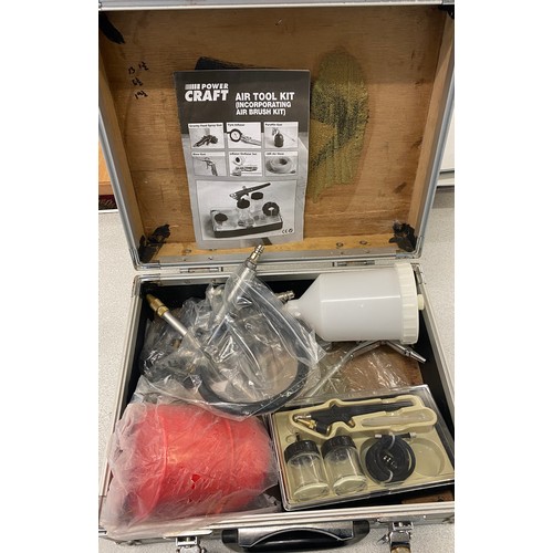 888 - Air tool kit with air brush kit in metal carry case